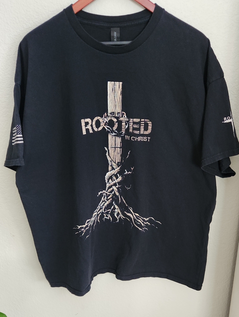 Gildan Black Heavy Cotton T‑Shirt - Crewneck Rooted In Christ Mens Sz 2XL